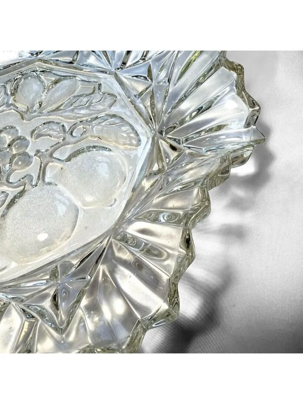 Vintage Clear Glass Fruit Molded Ruffled Bowl 11 Inch